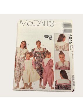 Vintage 1990s McCalls Sewing Pattern 6045 Girls Dress Jumpsuit Size 2-4 Uncut